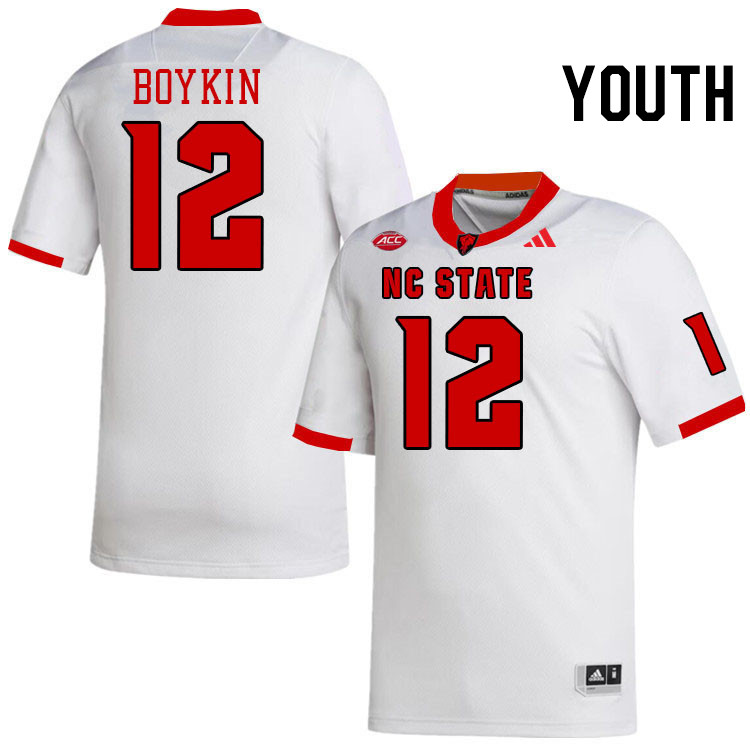 Youth #12 Devan Boykin NC State Wolfpack College Football Jerseys Stitched-White